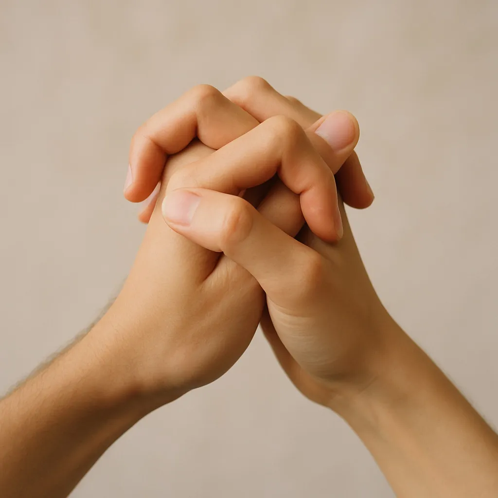 Two hands intertwining